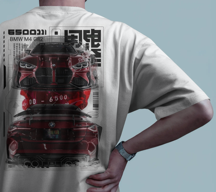 Oversized BMW M4 G82 Performance Tee – Black 🖤 & White ⚪ Edition