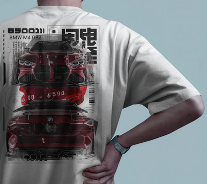 Oversized BMW M4 G82 Performance Tee – Black 🖤 & White ⚪ Edition