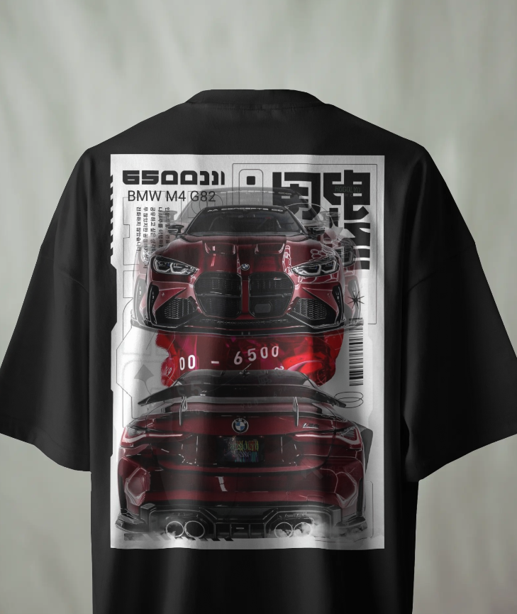 Oversized BMW M4 G82 Performance Tee – Black 🖤 & White ⚪ Edition